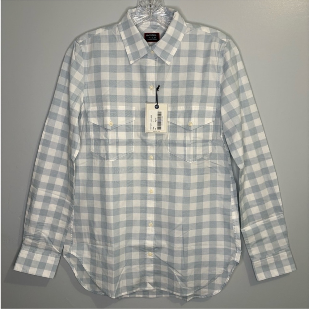 UNTUCKit Women's NWT Santa Marzi Size 8 Long Sleeve Button Down Blue Gingham Top